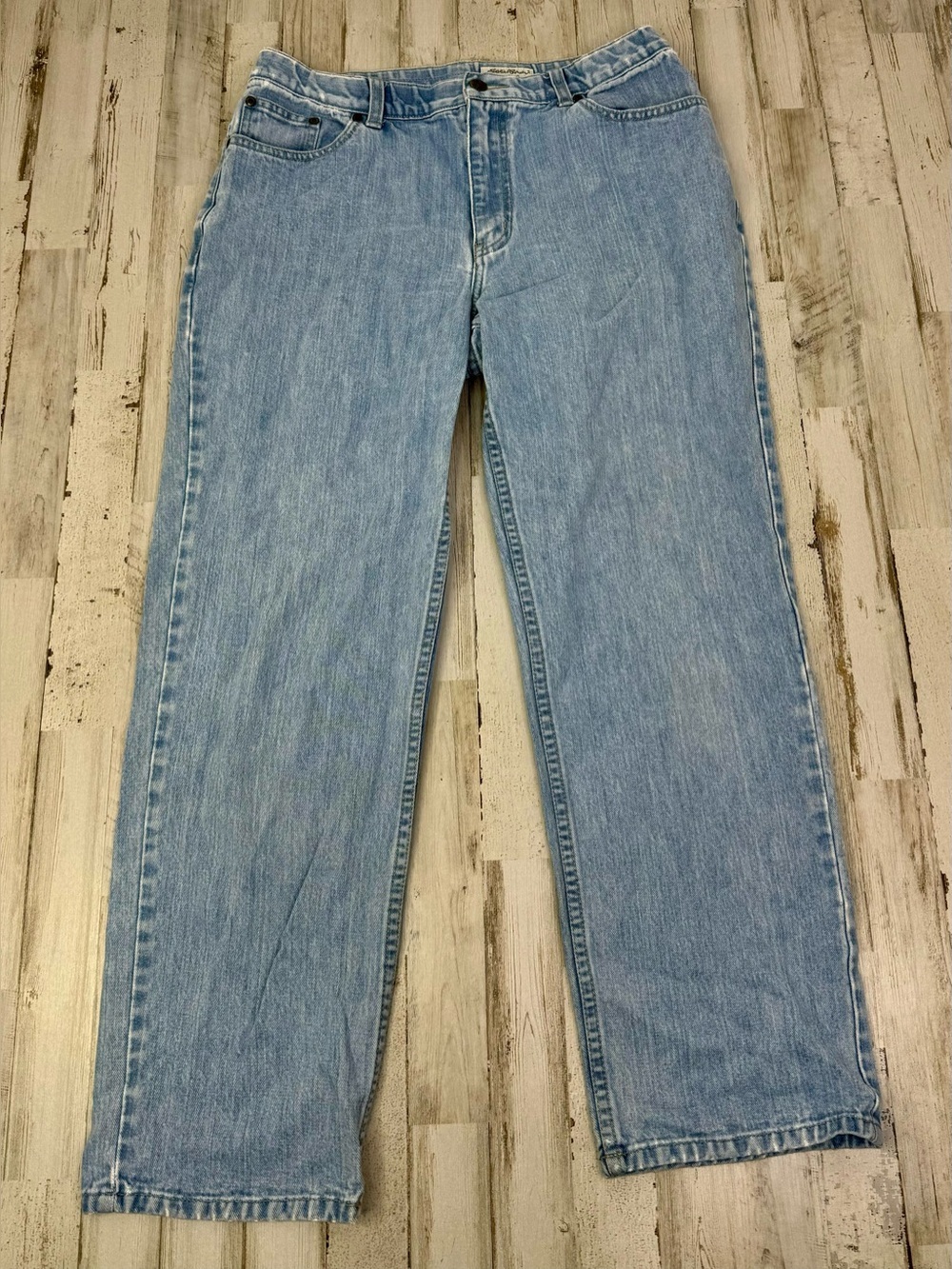 Eddie Bauer Womens Light Blue Jeans 12 Petite Straight Leg High Rise